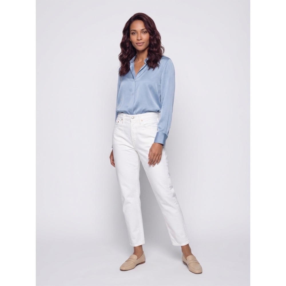 Edwin Hana Classic Straight Crop Jeans White Noise High Rise Cotton